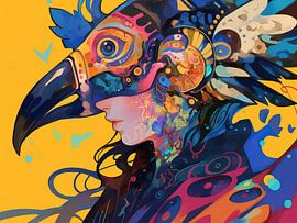 Woman bird mask | Woman with Bird by ARTEO Paintings