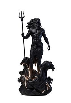 Neptun: Low-Poly-Skulptur in Schwarz