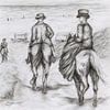 Morgenrit op het strand, geïnspireerd door Anton Mauve. van Ineke de Rijk
