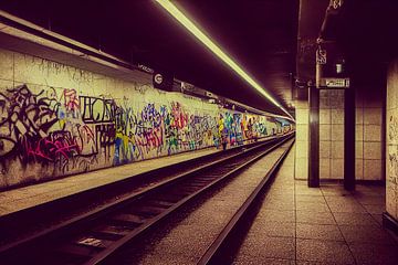 Graffiti in the underground station Illustration by Animaflora PicsStock