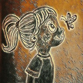 Verwondering in de lucht ( tekening in picasso stijl ) van Jose Lok