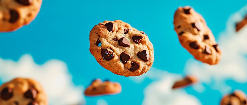 Chocolate biscuits fly through the sky by Poster Art Shop