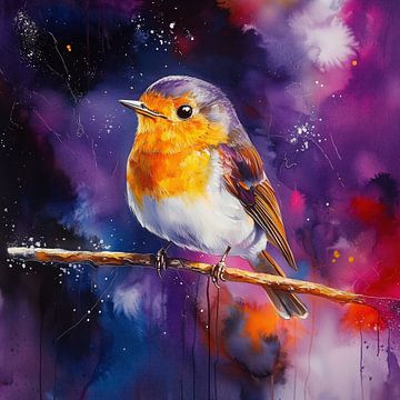 Roodborst acryl artistiek paars van TheXclusive Art