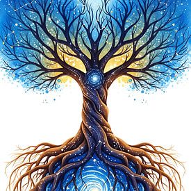 Himmlischer Lebensbaum - Kosmische Wurzeln und Sterne Wandkunst Poster von Creative On Site