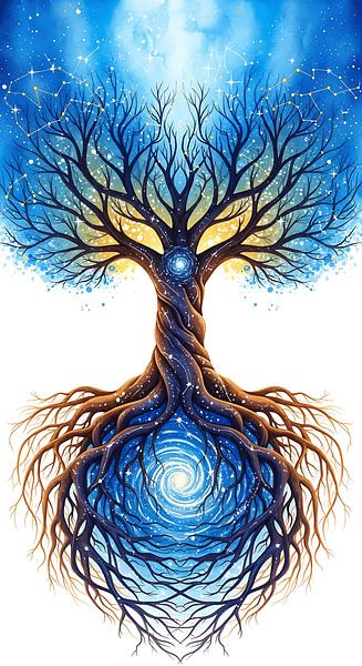 Himmlischer Lebensbaum - Kosmische Wurzeln und Sterne Wandkunst Poster von Creative On Site