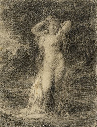 Femme nue debout dans un paysage de forêt avec de l'eau, Henri Fantin-Latour