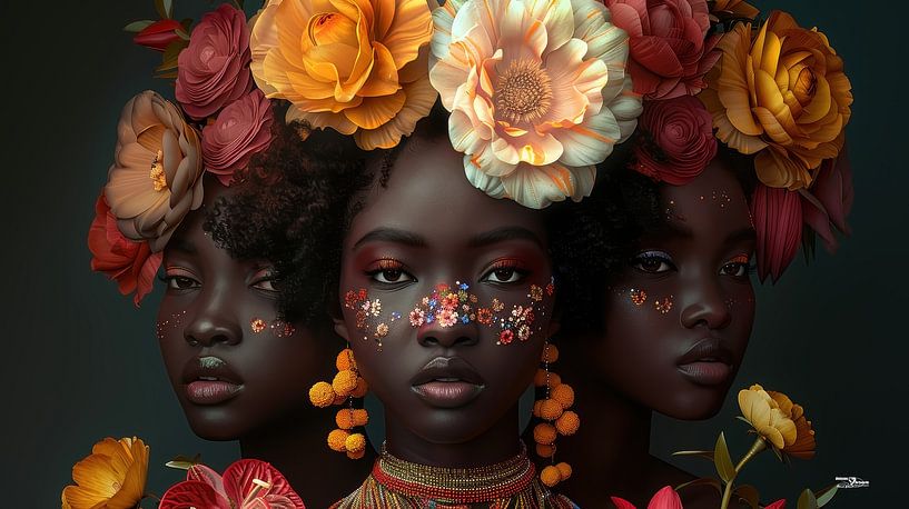 african woman with flowers by Gelissen Artworks