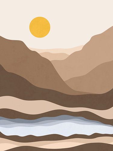 Mountains in brown tones with lake