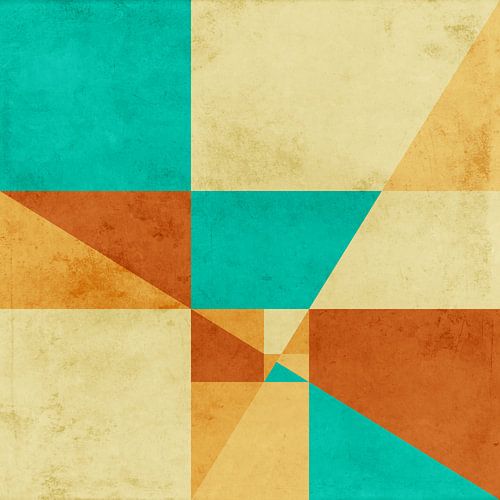Geometrische abstracte compositie in beige, bruin en turkoois