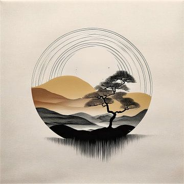 Japandi - WabiSabi Art -  Sereen Japans Landschap van Studio Pieternel