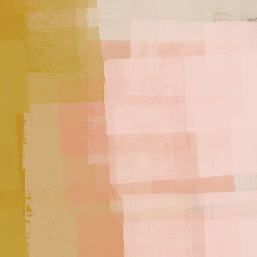 Oker, wit en roze. Moderne abstracte kunst II van Dina Dankers