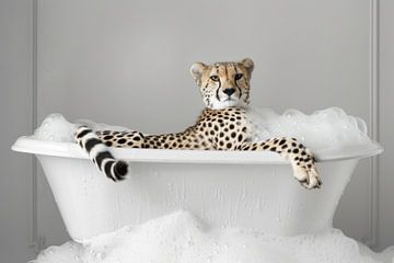 Guépard dans la baignoire - Une image de salle de bain amusante sur Felix Brönnimann