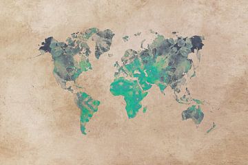wereldkaart groen beige #kaart van JBJart Justyna Jaszke