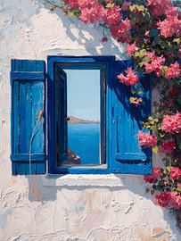 Greek Window Sea View Oil Painting by dudu artwork