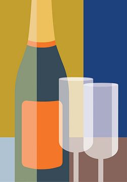 Mousserende wijn fles met twee glazen. van DE BATS designs