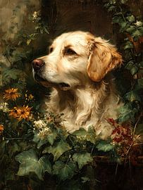 A Golden Retriever amongst ivy and flowers by Erika Kaisersot