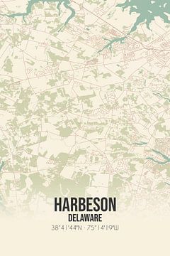 Carte ancienne de Harbeson (Delaware), USA. sur Rezona