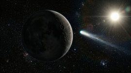 Stellar Scene: Comet and Cratered Planet Illuminated by Distant by Markus Gann