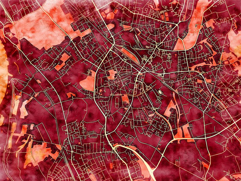 Map of Dinslaken with the style 'Amber Autumn' by Maporia