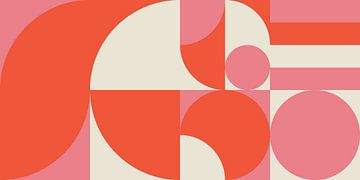 Retro geometrie in roze, oranje en wit van Dina Dankers