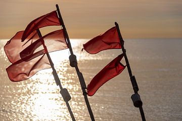 Vue sur la mer avec drapeaux rouges sur Stephan Schulz