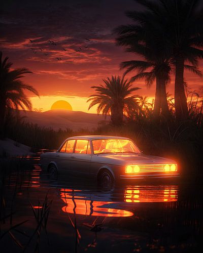 Oase im Sonnenuntergang