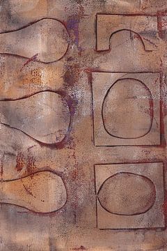 Moderne abstracte geometrische kunst. Organische vormen in roestbruin en terracotta van Dina Dankers