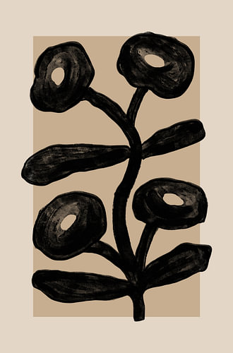 Minimalistische abstrakte Kunst mit schwarzen Blumenmotiven