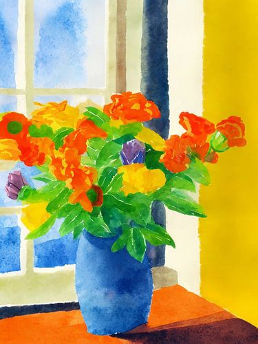 Flowers In A Blue Vase