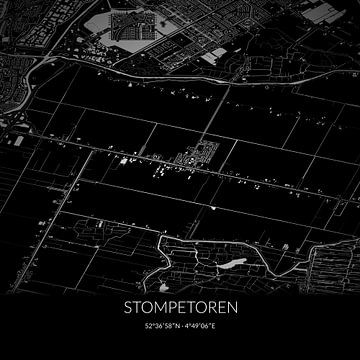 Black-and-white map of Stompetoren, North Holland. by Rezona