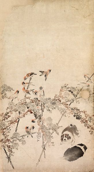 Nagasawa Rosetsu. Puppies, mussen en chrysanten van 1000 Schilderijen