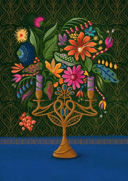 Chandelier Art Nouveau à fleurs vertes par EchtMiek - Annemieke Balhuizen