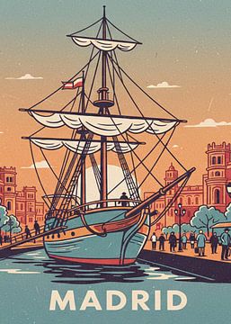 Madrid Spanje Traditionele haven aquarel schilderij van Artkreator