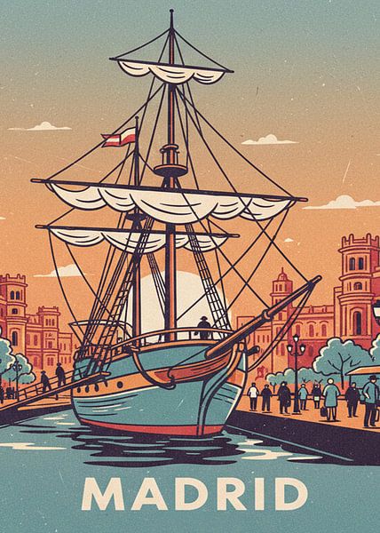 Madrid Spanien Traditioneller Hafen Aquarellmalerei von Artkreator