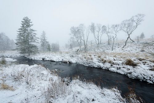 Rivier in sneeuwlandschap