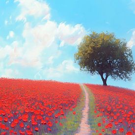 Poppy field with tree van ARTemberaubend