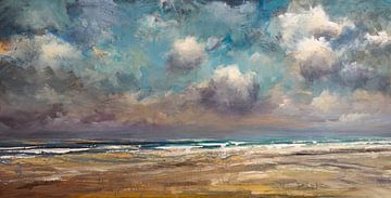 North Sea beach oil painting 101 by wim van de wege