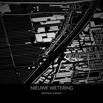 Black-and-white map of Nieuwe Wetering, South Holland. by Rezona
