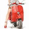 Dame sur une Vespa rouge sur Digital Picture Art