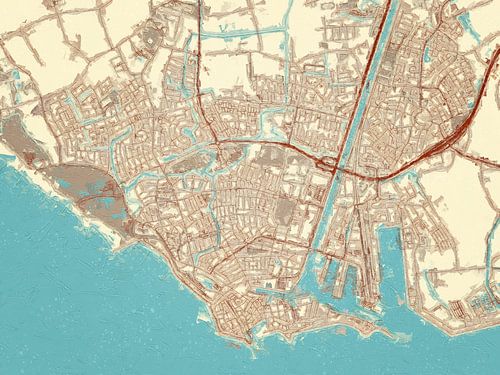 Kaart van Vlissingen in de stijl Blauw & Crème