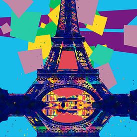 De Eiffeltoren van Parijs in popart stijl van John van den Heuvel