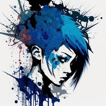 portret vrouw punk blauw haar abstract detail jeugd rebels van gm_designs