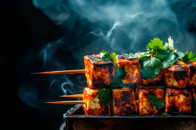 Gegrillte Tofuspieße mit Rauch und Kräutern von Poster Art Shop