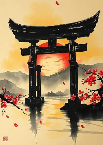 Japanse Torii Poort Zonsondergang