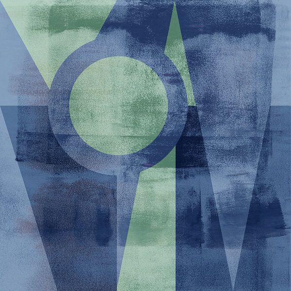 Modernismus Formen. Abstrakte geometrische Kunst im Vintage-Stil. Blau und grün. von Dina Dankers