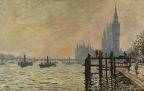 Die verschwommene Skyline am Wasser