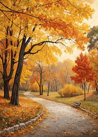 Landschap in herfststijl, geschilderd in olieverf van Artistic