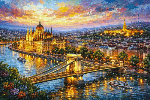 Boedapest in Hongarije, een impressionistisch schilderij.
