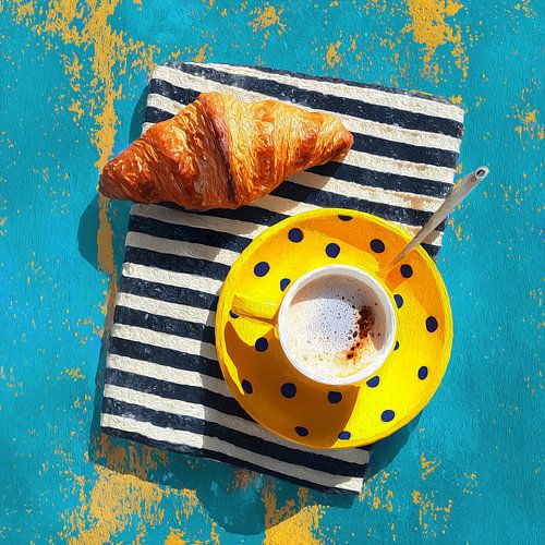 Damen, die bei Kaffee und Croissants zu Mittag essen