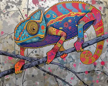 Schilderij Kleurrijke Kameleon van Kunst Kriebels